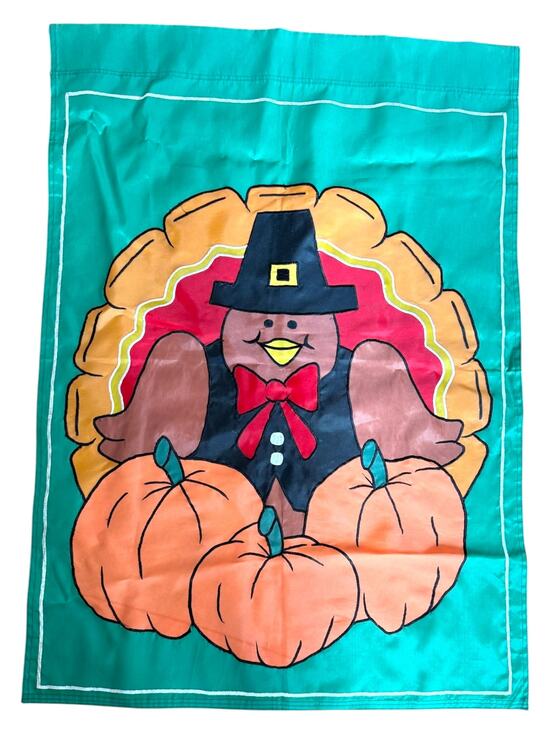 Vintage Other - Vintage Thanksgiving Turkey Garden Flag 28x40 Autumn Pumpkins Pilgrim Yard Decor